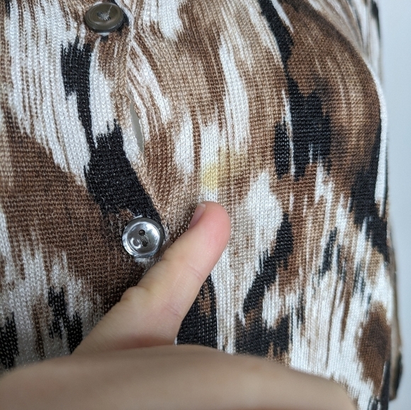 J Jill brown tan abstract linen blend button up cardigan L - Picture 5 of 9